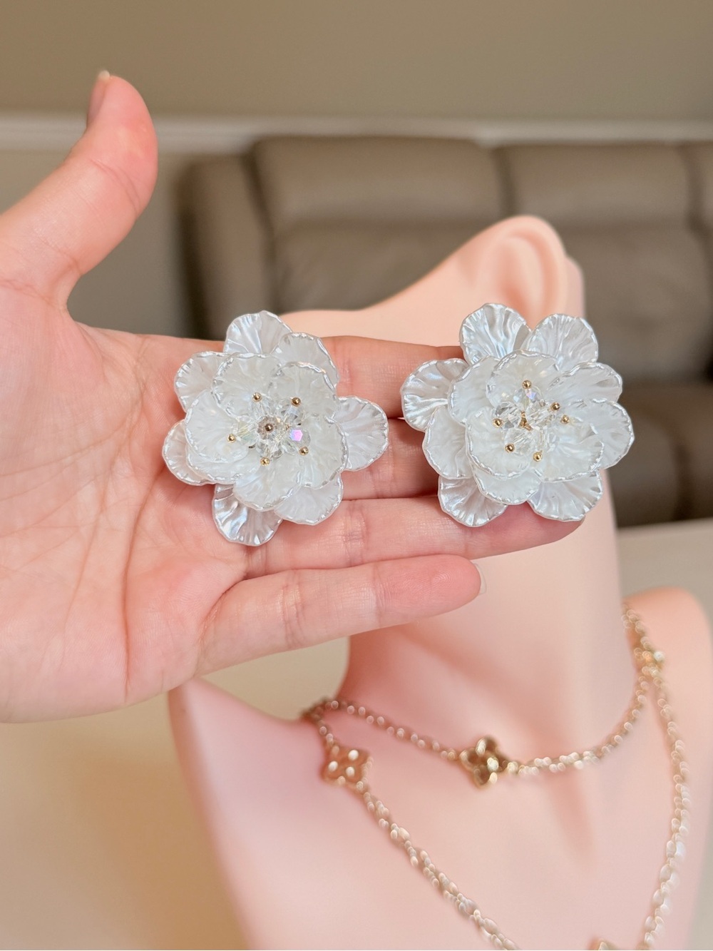 Delicate White Floral Earrings - Picture 13 of 13